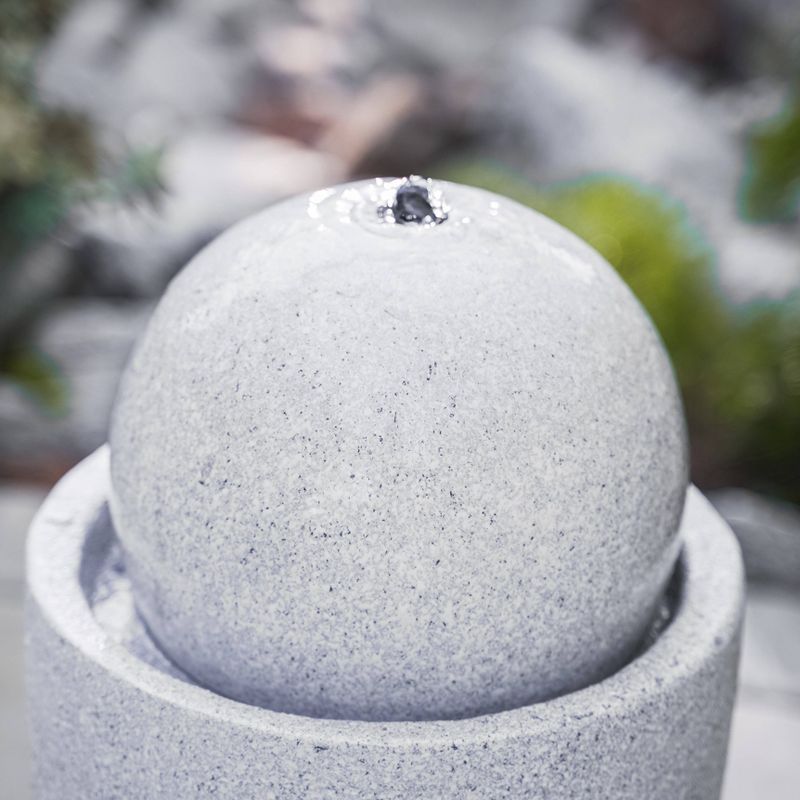 25.6" Indoor/Outdoor Round Modern Stone Textured Water Fountain with LED Lights Gray - XBrand