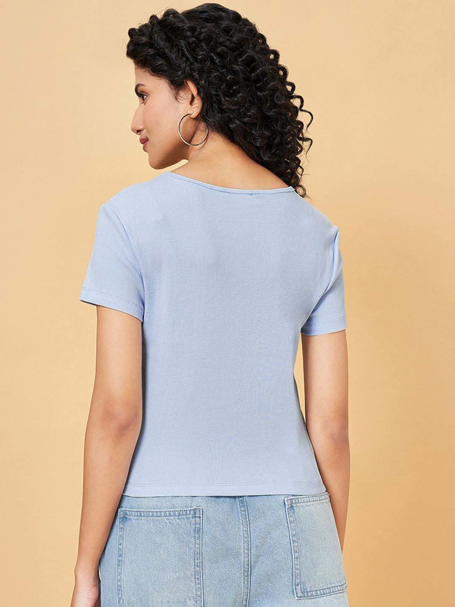 People by Pantaloons Blue Plain Top