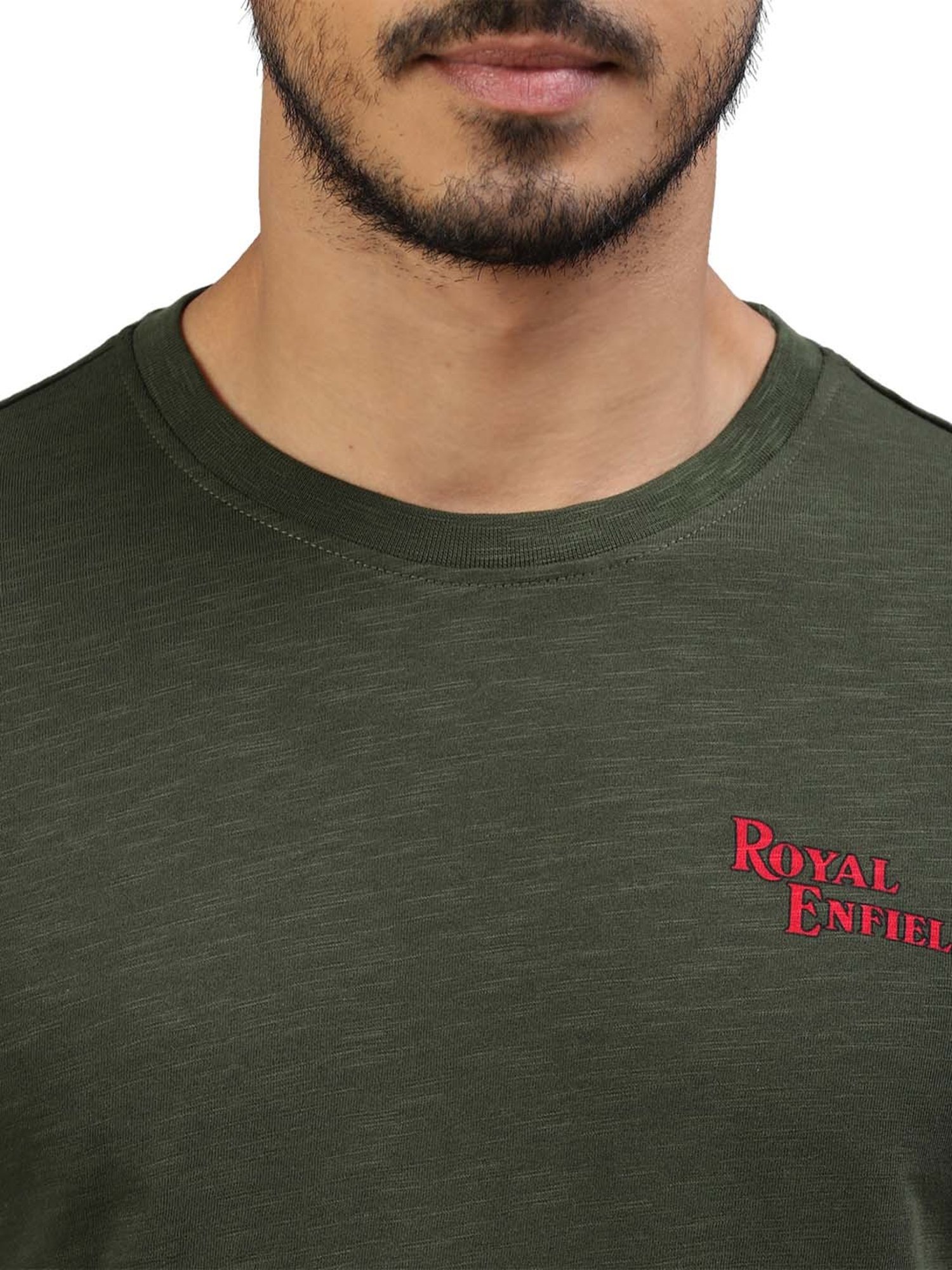 Royal Enfield Peak Pursuit Dark Olive Regular Fit Printed Crew T-Shirt