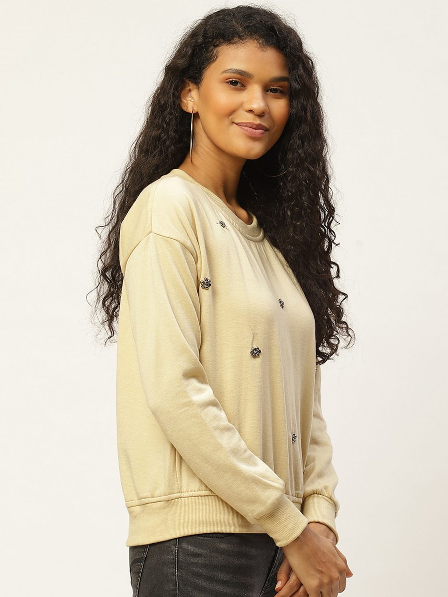 Belle Fille Beige Embellished Sweatshirt