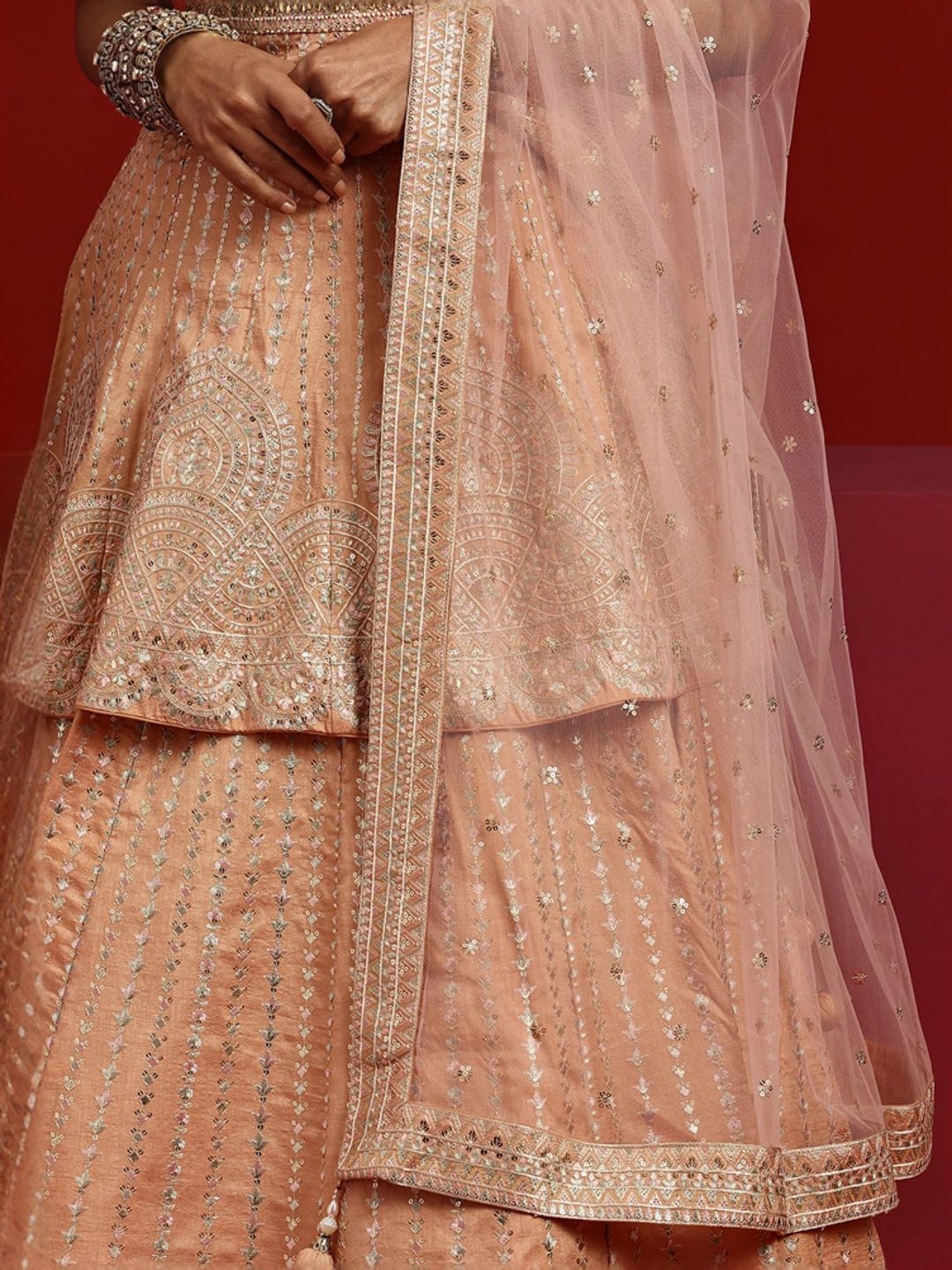 Libas Art Peach Embroidered Lehenga Choli Set With Dupatta