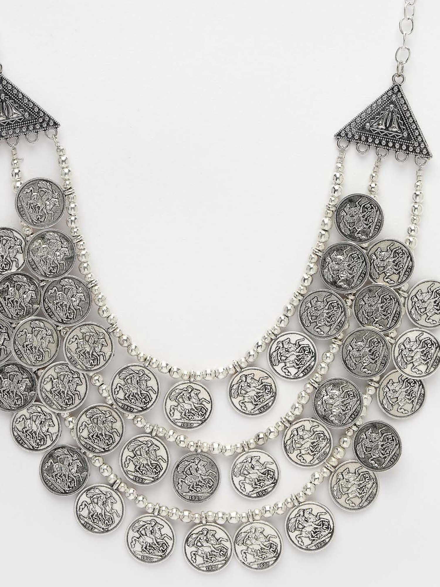 NVR 3 Layered Artificial Beads German Silver Oxidized Necklace for Women