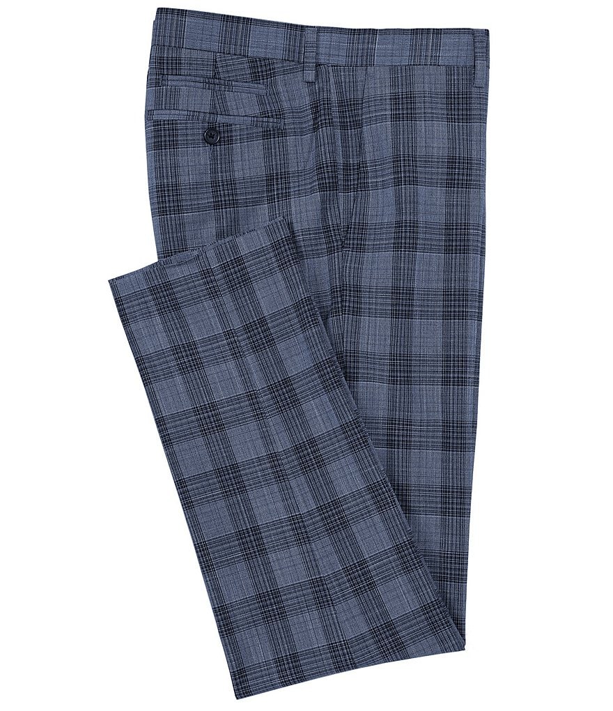 Murano Evan Extra Slim-Fit Flat-Front Slub Plaid Dress Pants