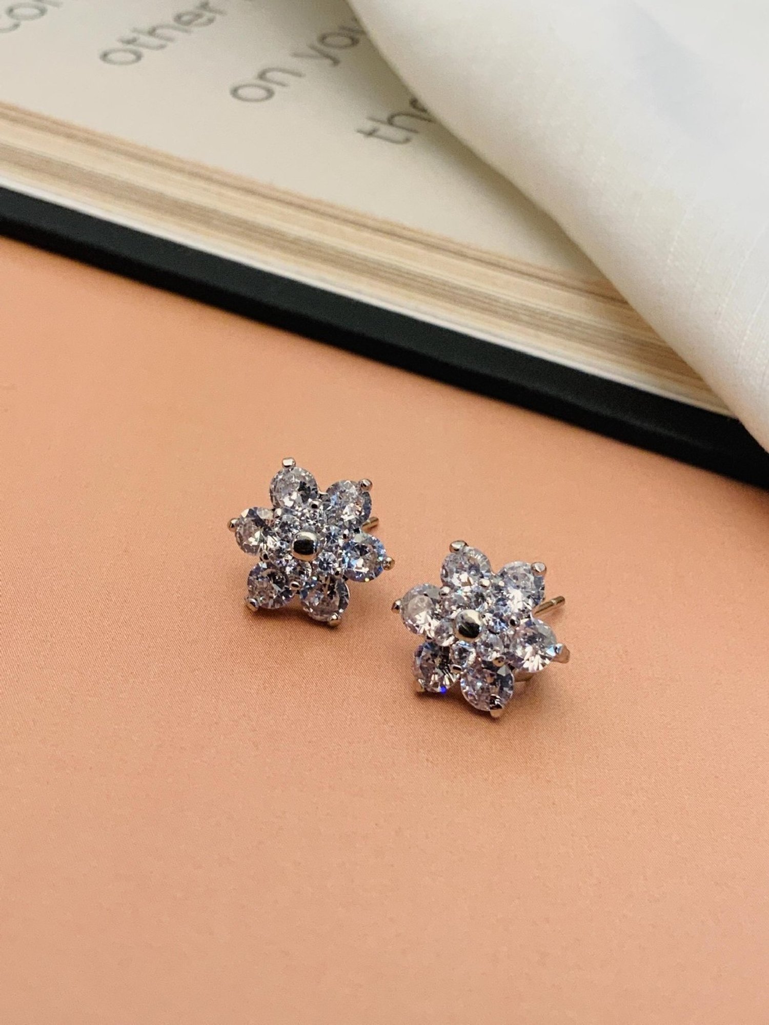 Abdesigns Stunnig Silver Plated American Diamond Stud Earrings