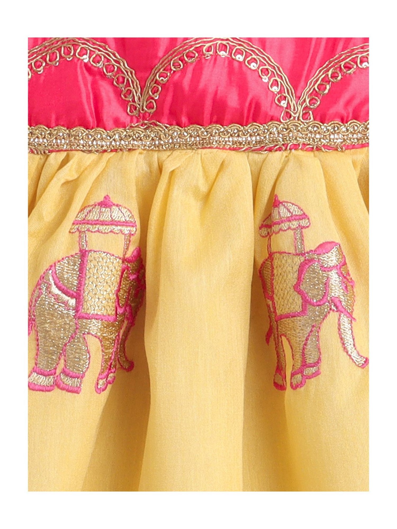 Many Frocks Kids Pink & Yellow Embroidered Dress