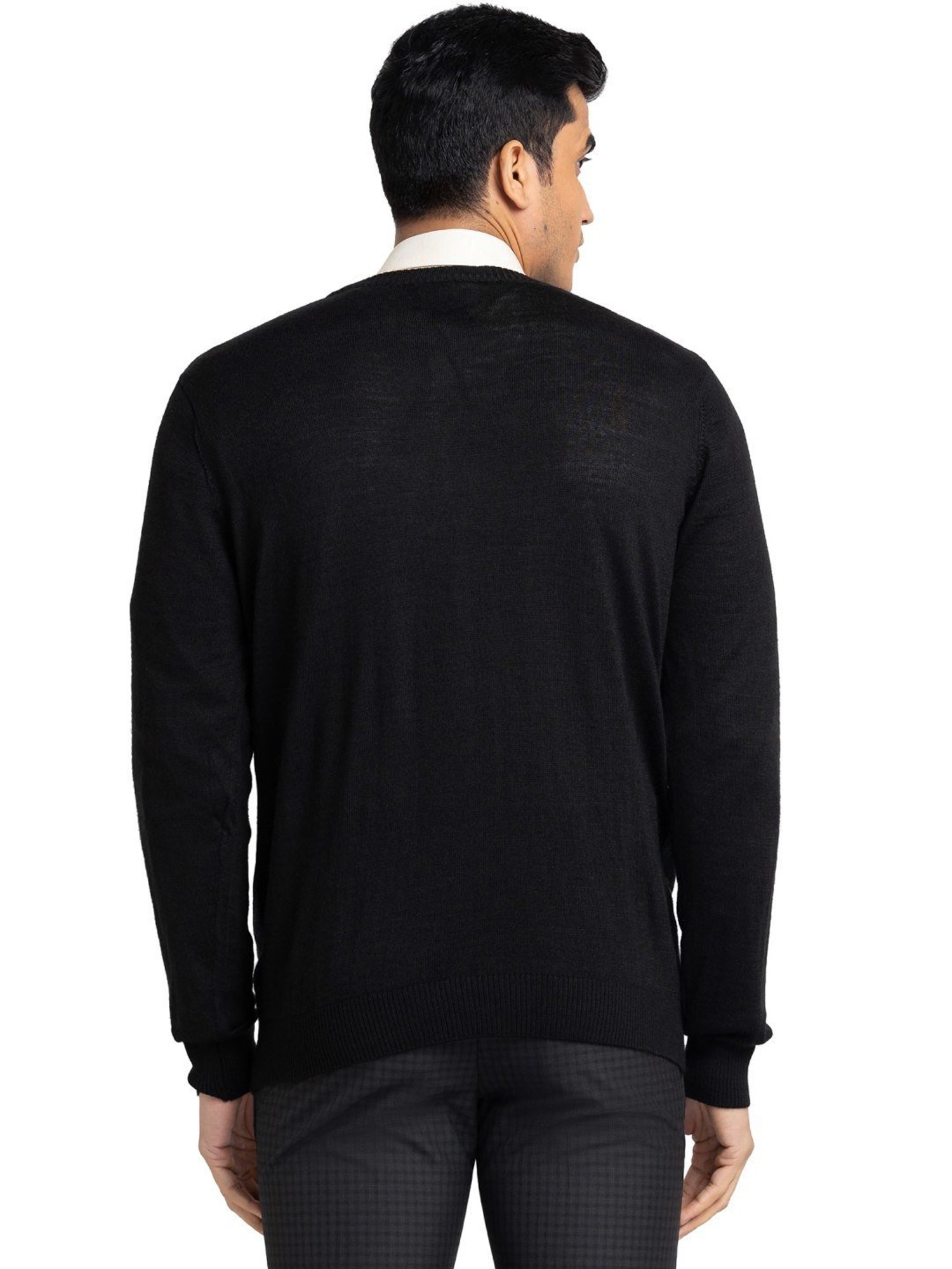 Raymond Black Regular Fit Striped Sweater