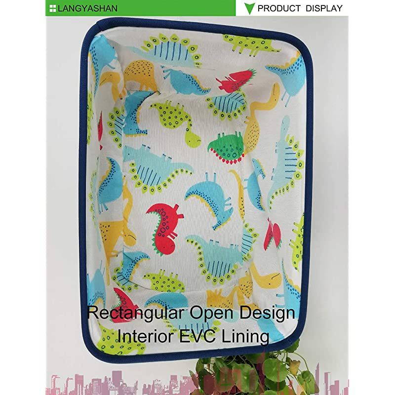 Rectangular Storage Bin Collapse Canvas Fabric Cartoon Storage Basket with Handles for Organizing Home Kitchen Boys and Girls Toys Office Closet Shelf Baskets (Navy toys)