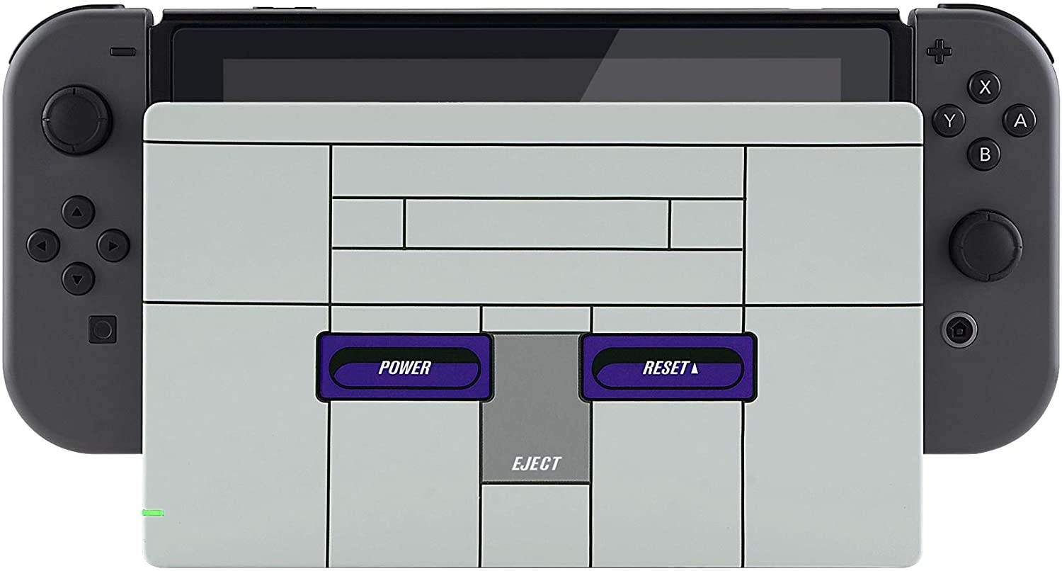 eXtremeRate Custom Soft Touch Grip Faceplate for Nintendo Switch Dock, Classics SNES Style Patterned DIY Replacement Housing Shell for Nintendo Switch Dock - Dock NOT Included