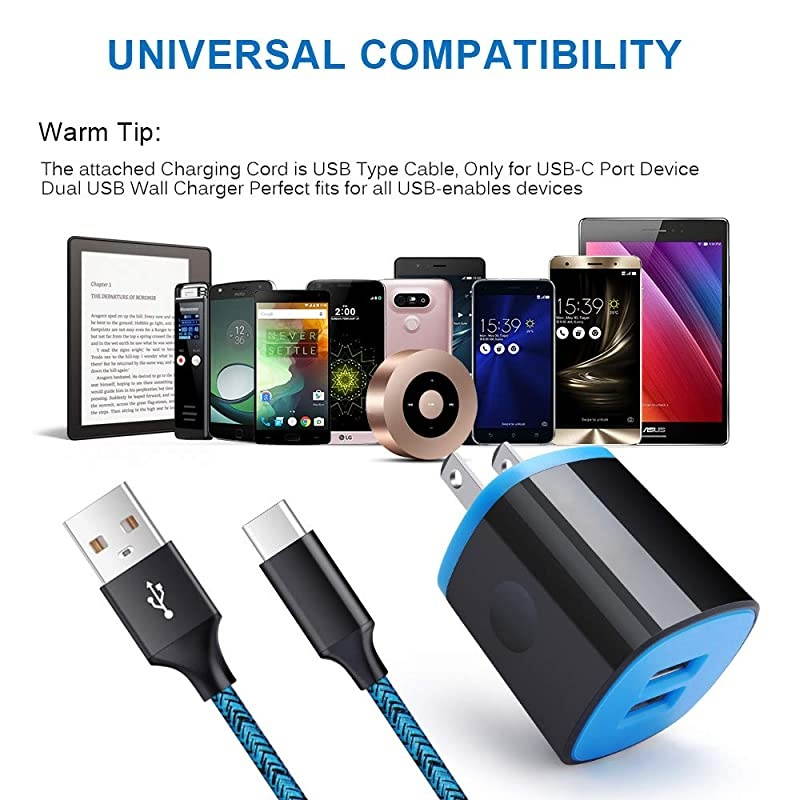 USB Type C Charger Compatible for Moto Z3 PlayG6G6 PlusG7G8 Play PowerZ4Z2 ForceZ2 PlayX4ZZ DroidZ Force Droid 2 Port USB Adapter Wall Charger with 6FT USB C Fast Charging Cable Cord