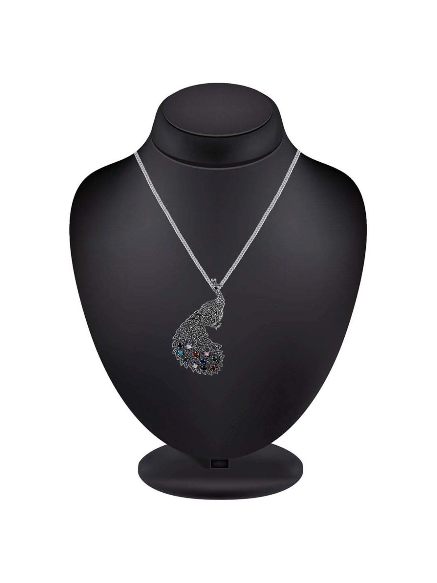 Rihi by P.C. Chandra Jewellers 925 Silver Multicolor Peacock Brooch Cum Pendant for Unisex