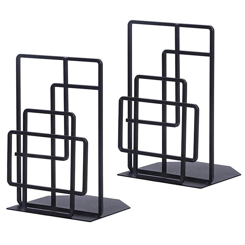 Book Ends Heavy Duty, Decorative Black Bookends for Shelves, Window Lattice Design