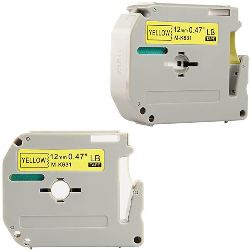 MK231 MK 231s M231 047 Inch x 263 Feet12mmx 8mBlack on White Label TapesCompatible for Brother PTouch Label Makers PTM95 PT90 PT65 PT80 12mm Black on Yellow 2 Pack