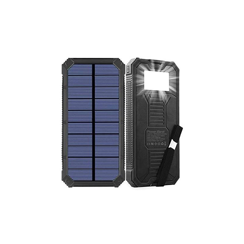 Solar Charger,  15000mAh Portable Solar Power Bank with Dual USB Output Ports, Solar Phone Charger External Battery Pack with 6 LED Flashlight Light for iPhone, iPad, Android and More (Black)