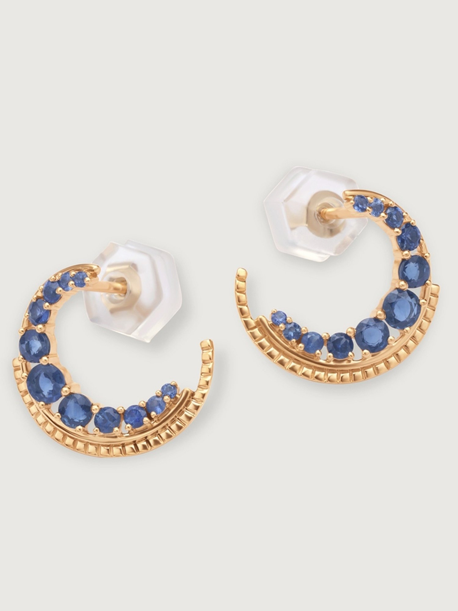 Mia by Tanishq Blue Sapphire Moon 14k Gold Stud Earrings