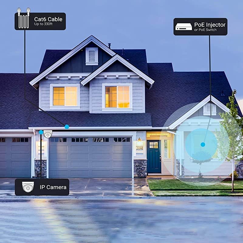 5MP PoE Turret Security Camera Super HD 3X Optical Zoom IP66 Waterproof with Builtin Micro SD Card Slot Outdoor Indoor Camera Ceiling Mount 100ft IR Night Vision AudioCan not Pan RLC522