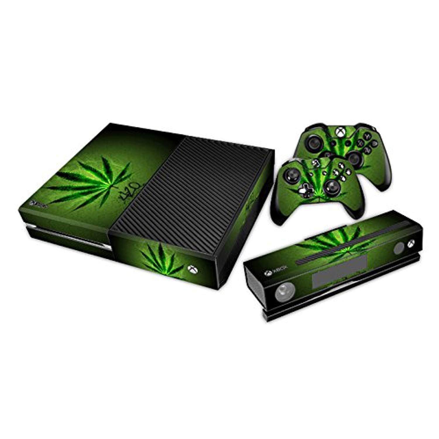 REYTID Console Skin / Sticker + 2 x Controller Decals & Kinect Wrap Compatible with Microsoft Xbox One - Full Set - Green Herbs