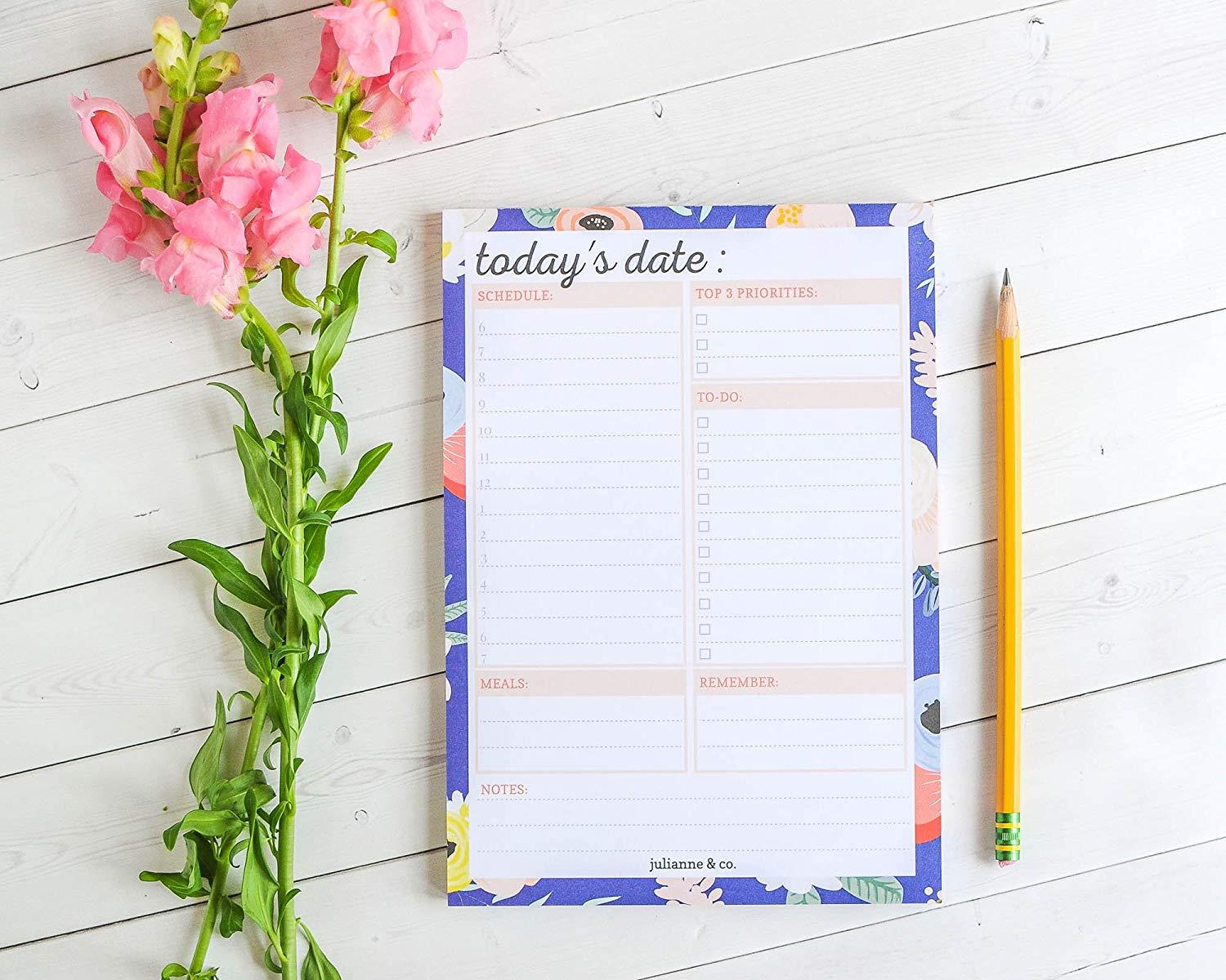 Daily Planner Notepad with Sticky Note Backing by Julianne & Co - All-In-One Undated To-Do, Schedule & Priority List Planning Pad - Portable Tear-Off Sheet Design - Small Size A5 (3 Pack)