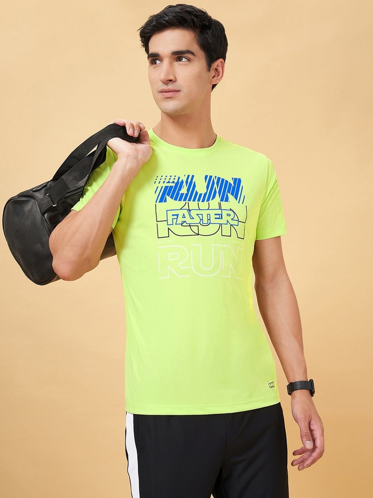 Ajile By Pantaloons Neon Green Slim Fit Printed T-Shirt
