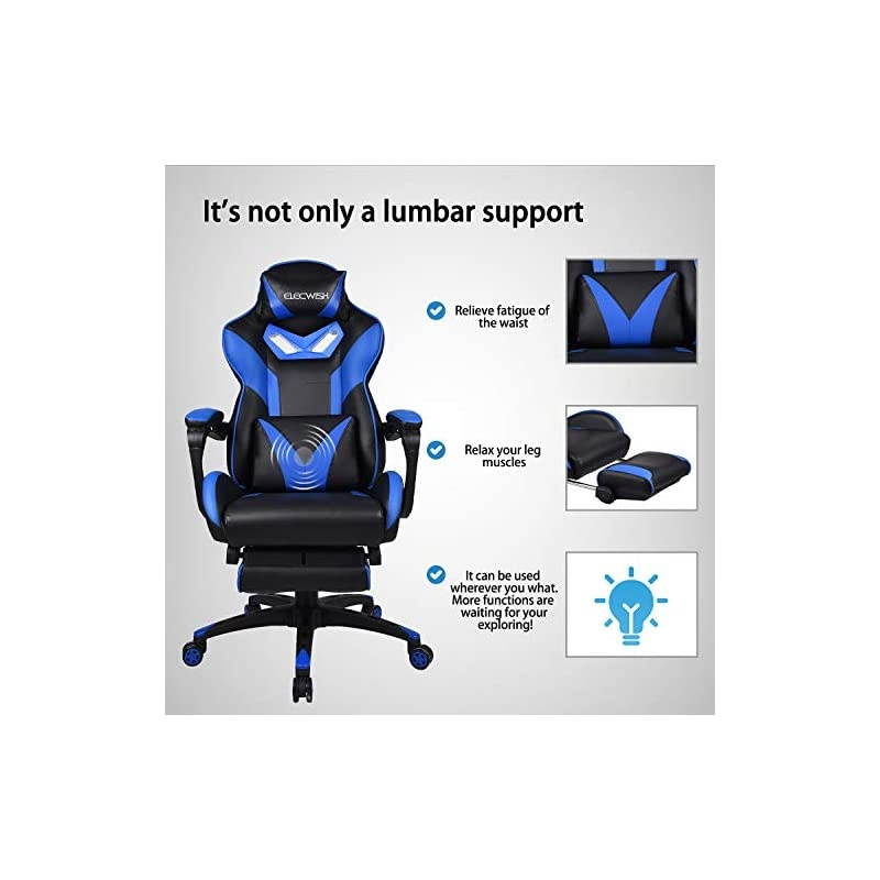 Ergonomic Swivel Video Game Chairs High-Back Office Chair w/PU Leather and Adjustable Armrests Blue