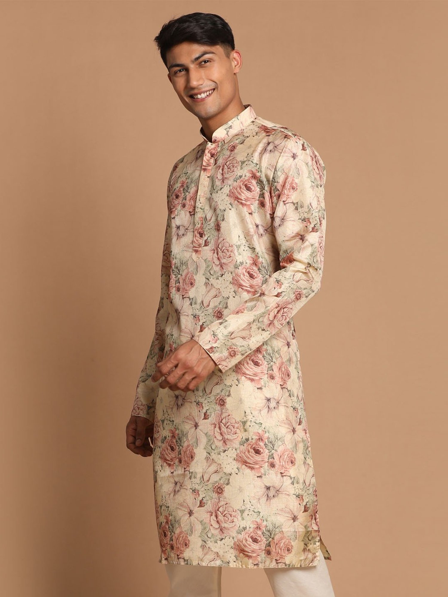 Manthan Fawn & White Regular Fit Kurta