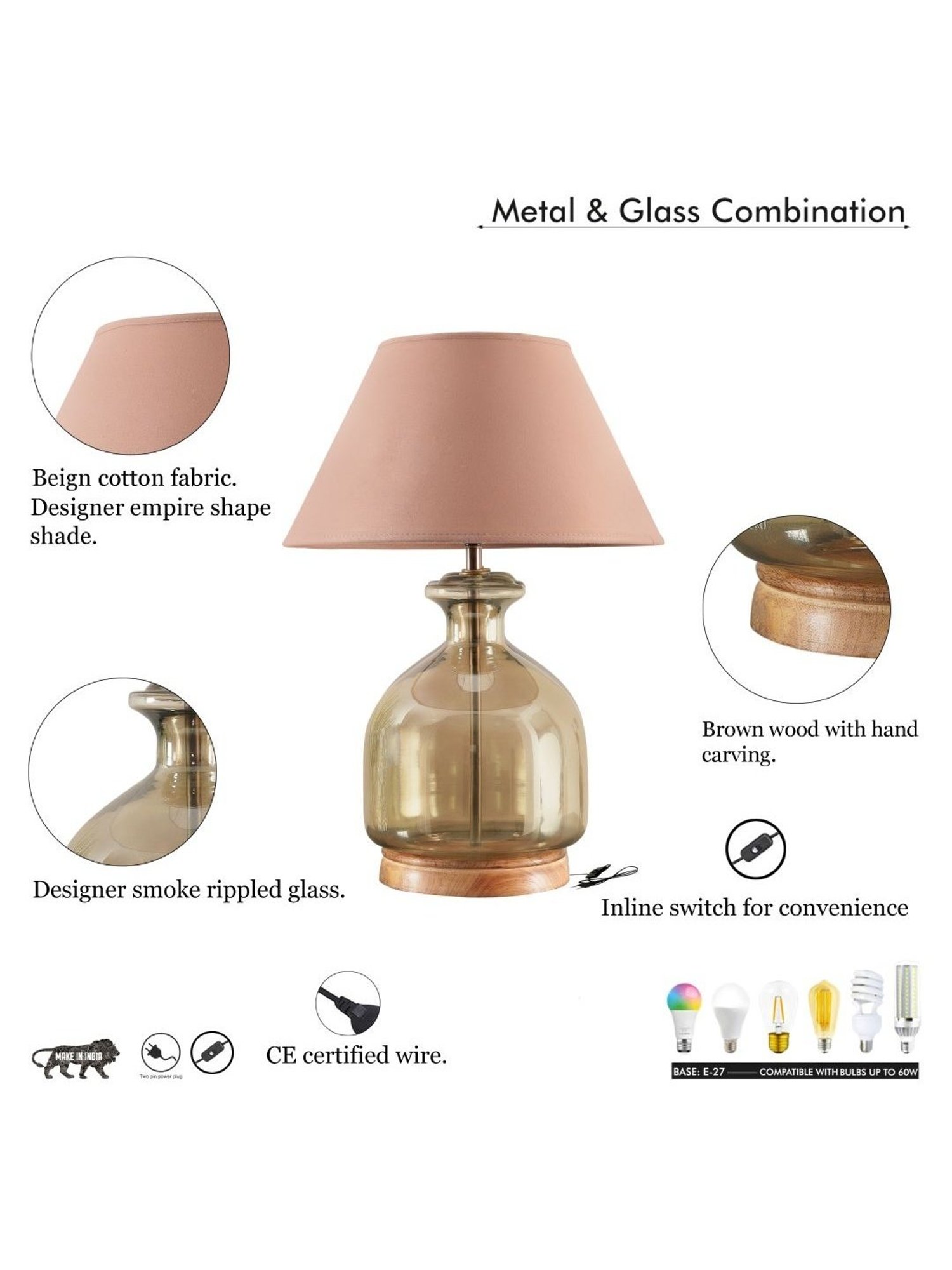 Kapoor Lamp Shades Smoke & White Glass Alper Luster Table Lamp