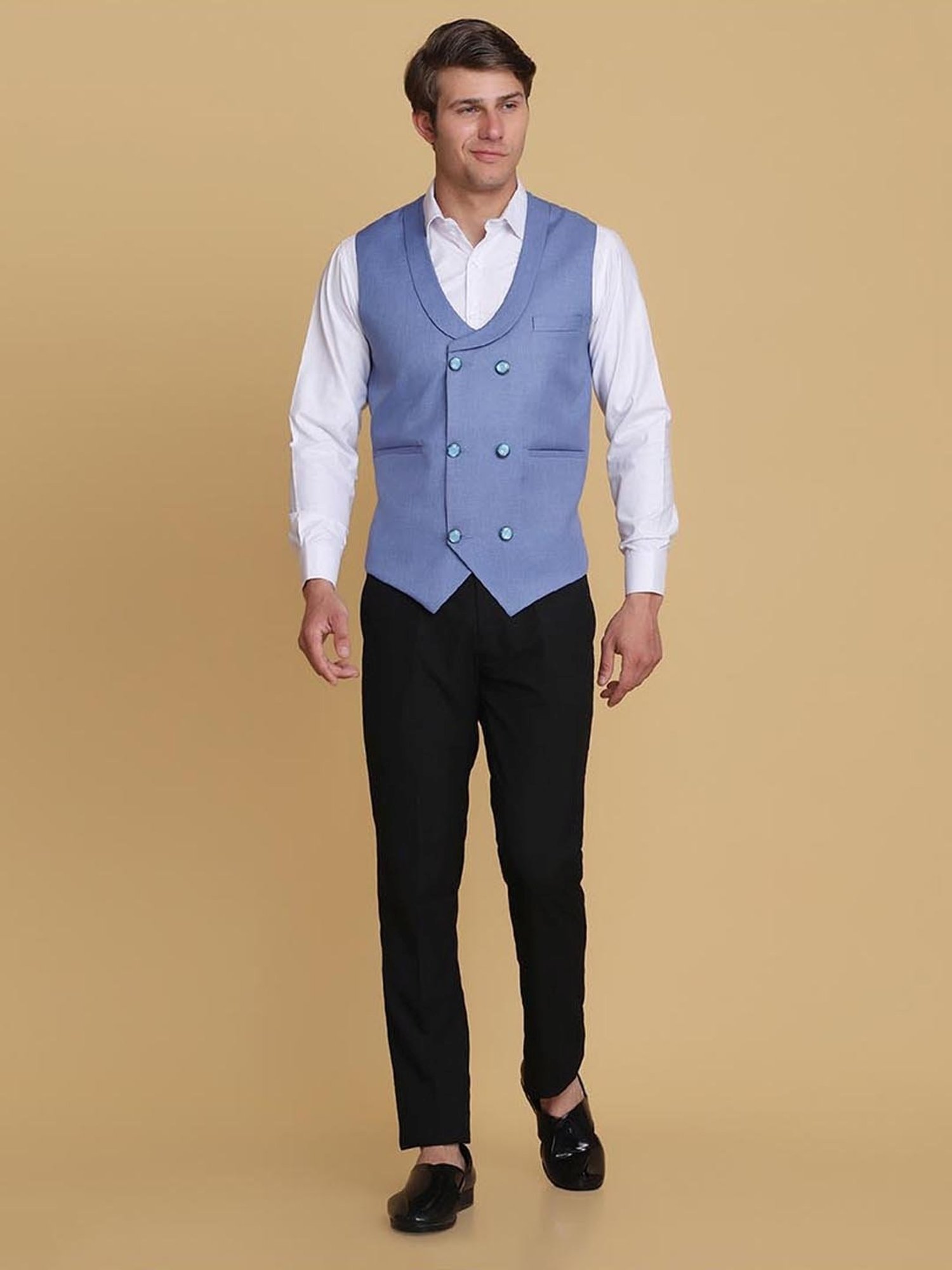 TAHVO Light Blue Slim Fit Waistcoat