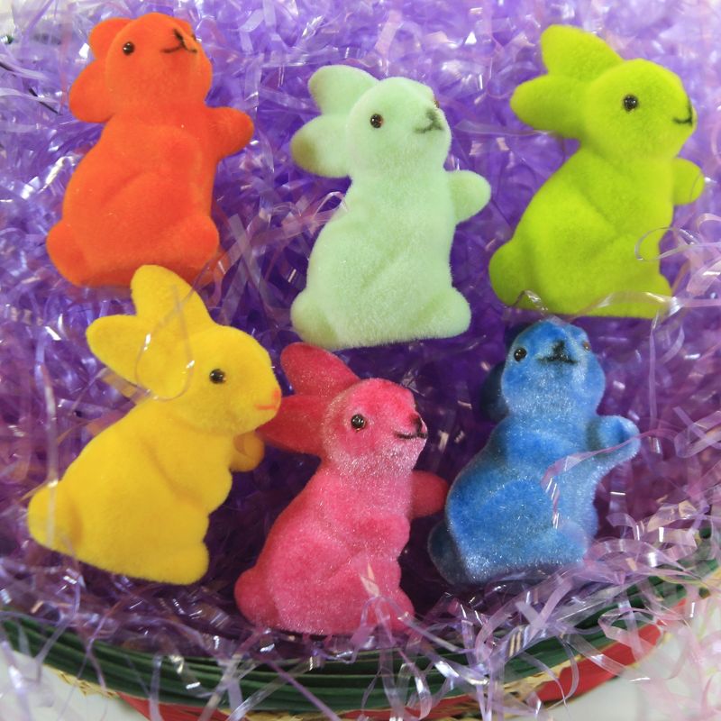 Easter 2.5" 6 Mini Flocked Bunnies In Tube Decor Decoration Spring  -  Decorative Figurines