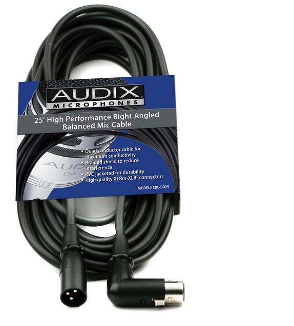 Audix CBLDR25 25' (7.62m) XLR Male to Right Angle XLR Female Mic Cable