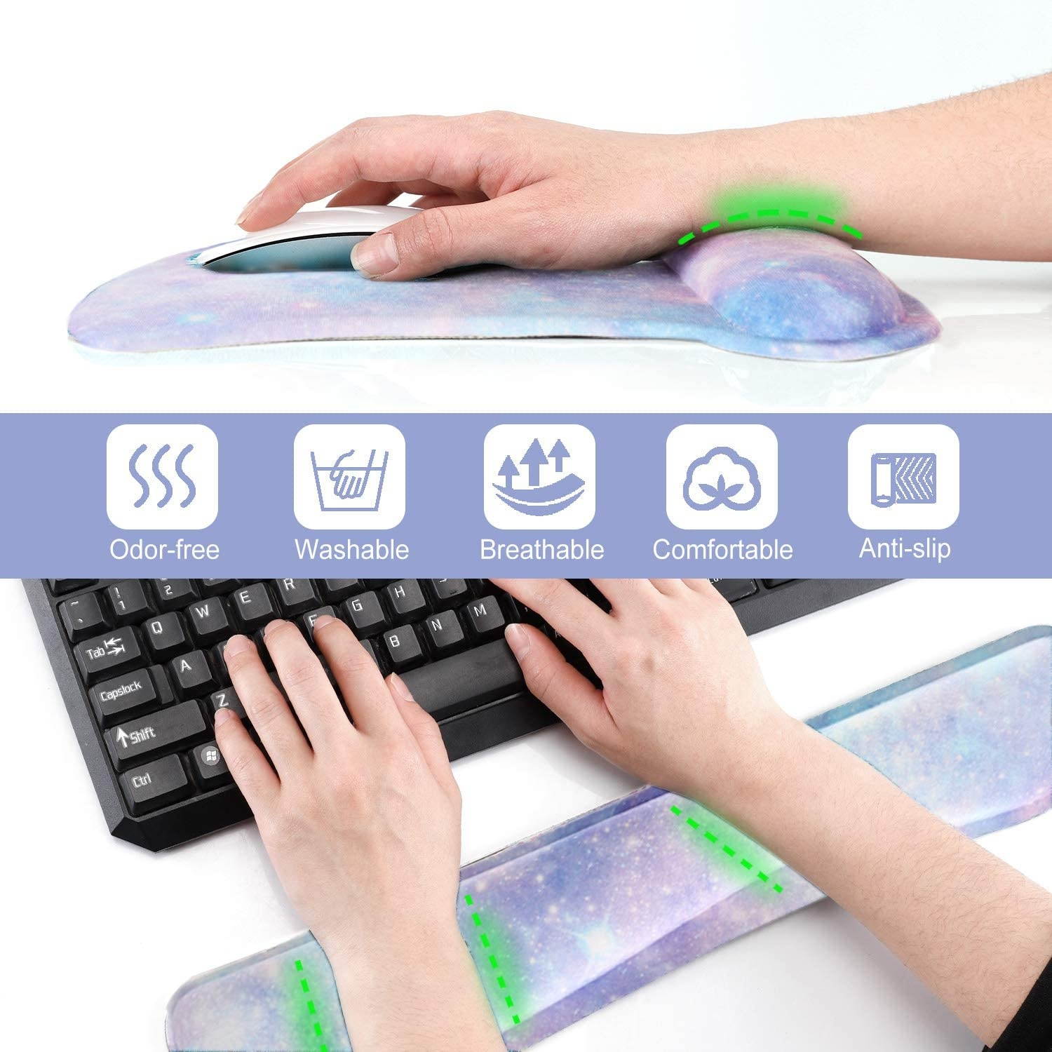 Keyboard Wrist Rest Mouse Pad Support, ToLuLu Gel Ergonomic Mouse Pads for Computer Laptop PC, Comfortable Durable Mousepad Keyboard Wrist Rests for Easy Typing Pain Relief, Romantic Starry Night Sky