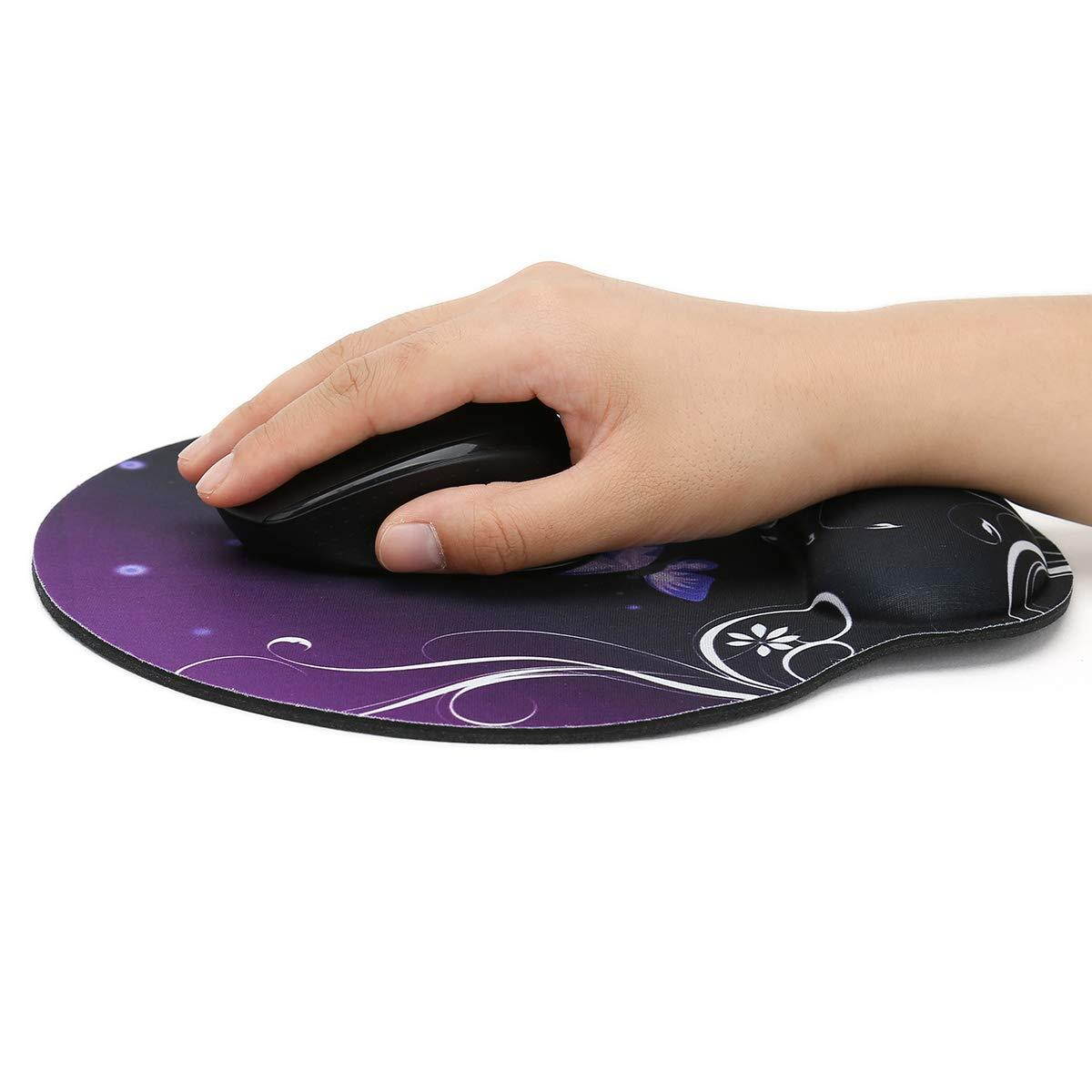 iColor Mouse Pad with Wrist Rest Nonslip Ergonomic Memory Foam Pain Relief Mousepad Desk Mat (9"x10") for Office Gaming Computer Laptop at Home/Work (Purple Butterfly&Flower)