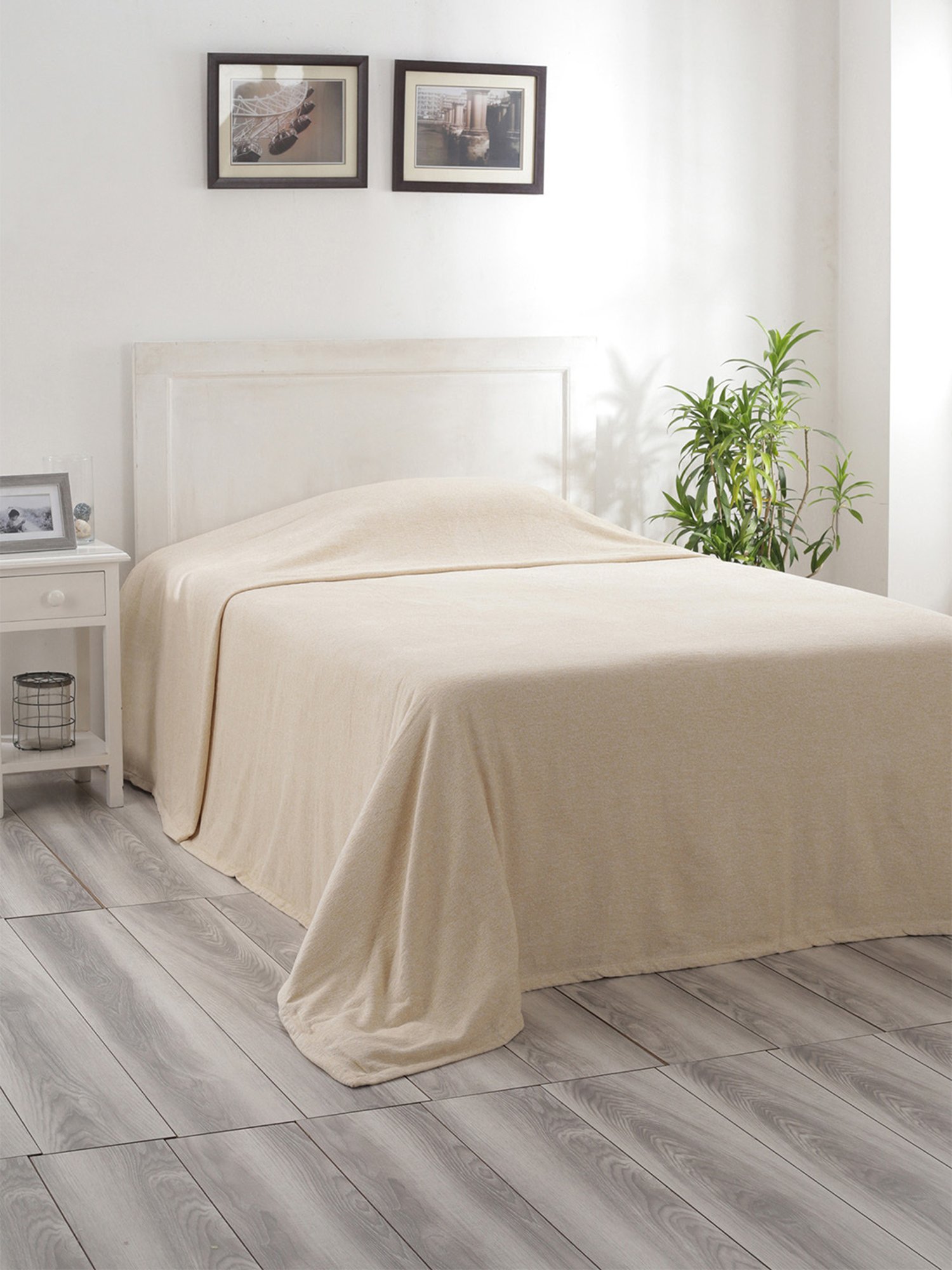 Maspar Colorart Charlotte Solid Beige 110 TC Cotton Blend Single Bed Cover