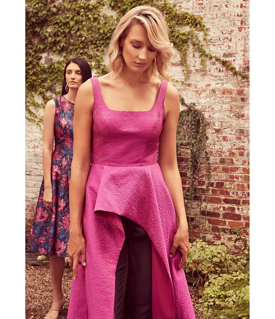 Jkara Chiffon Popover Beaded V-Neck 3/4 Capelet Sleeve Gown