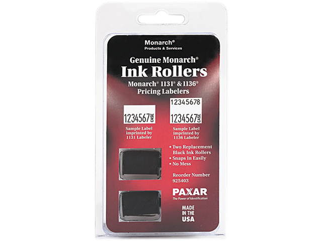 Monarch Replacement Ink Rollers for 1131/1136 Pricing Labelers, Black, 2 per Pack (925403)