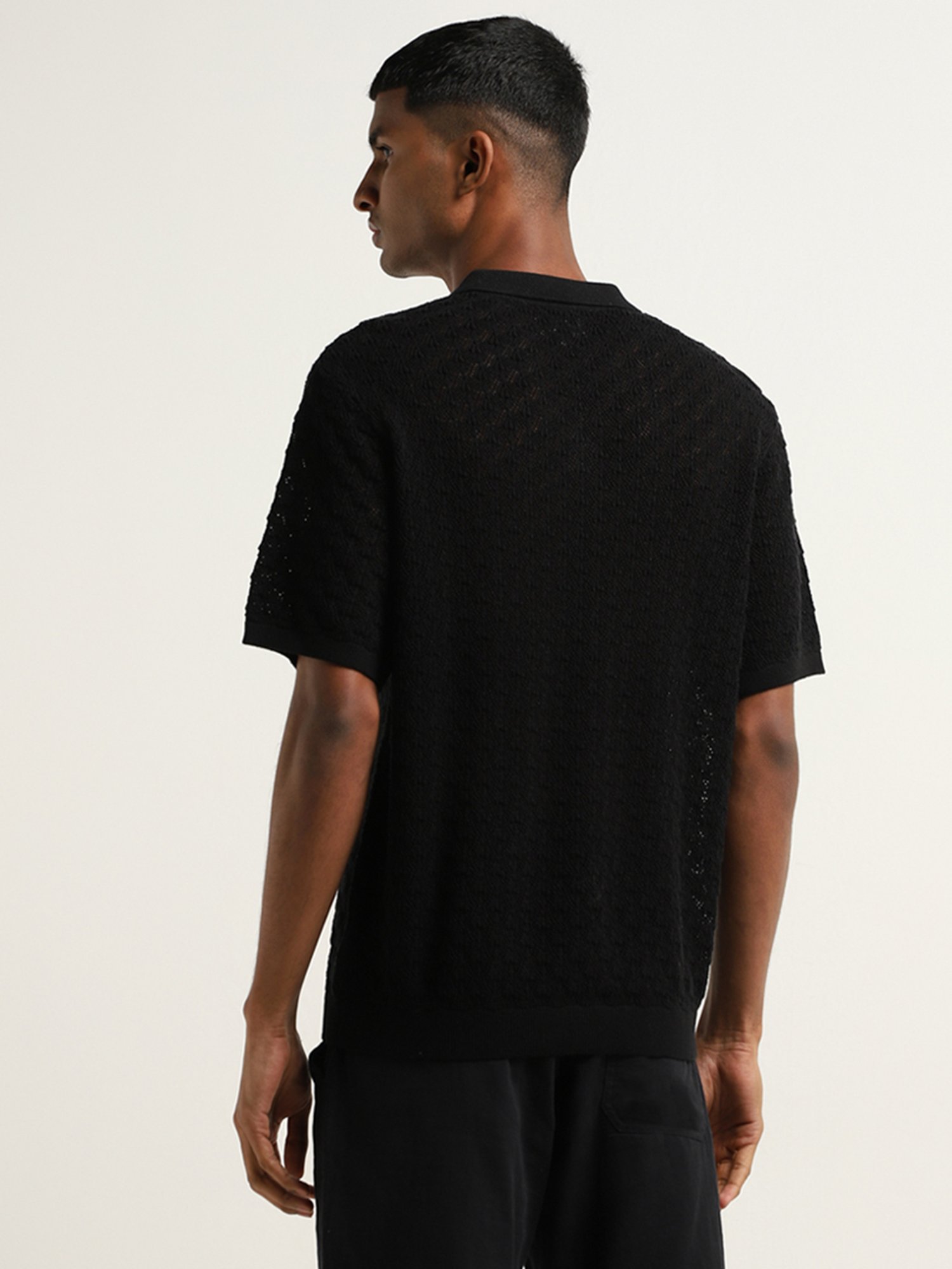 ETA by Westside Black Relaxed Fit Knit Textured T-Shirt