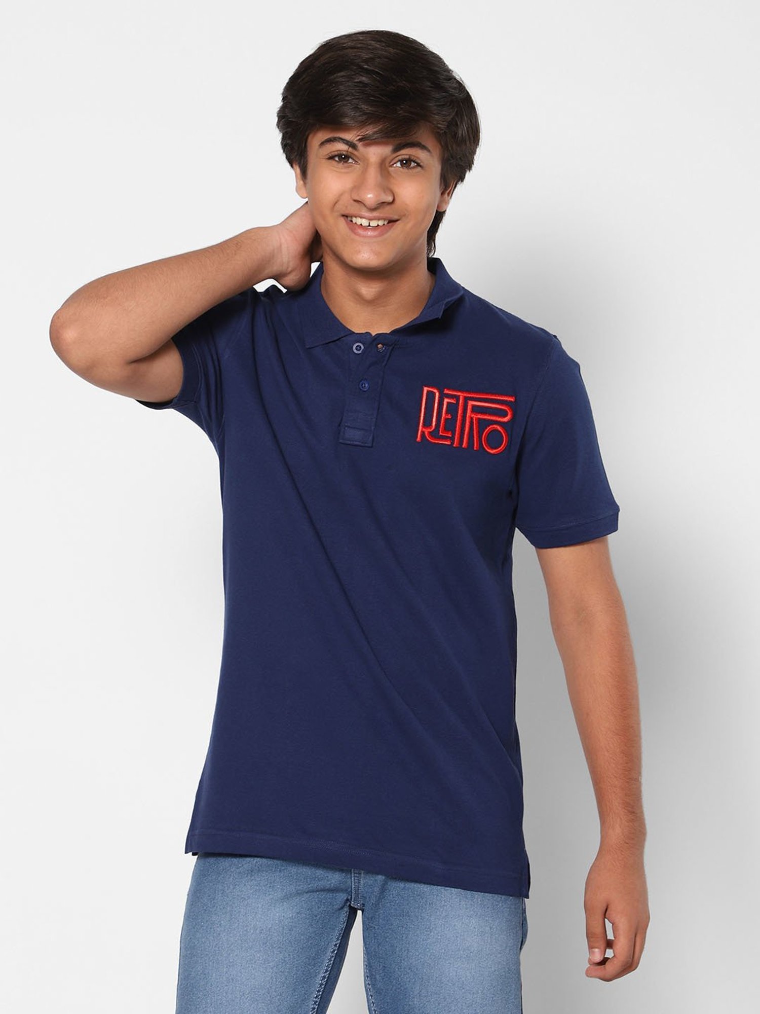TeenTrums Boys Navy Embroidered Polo T-Shirt