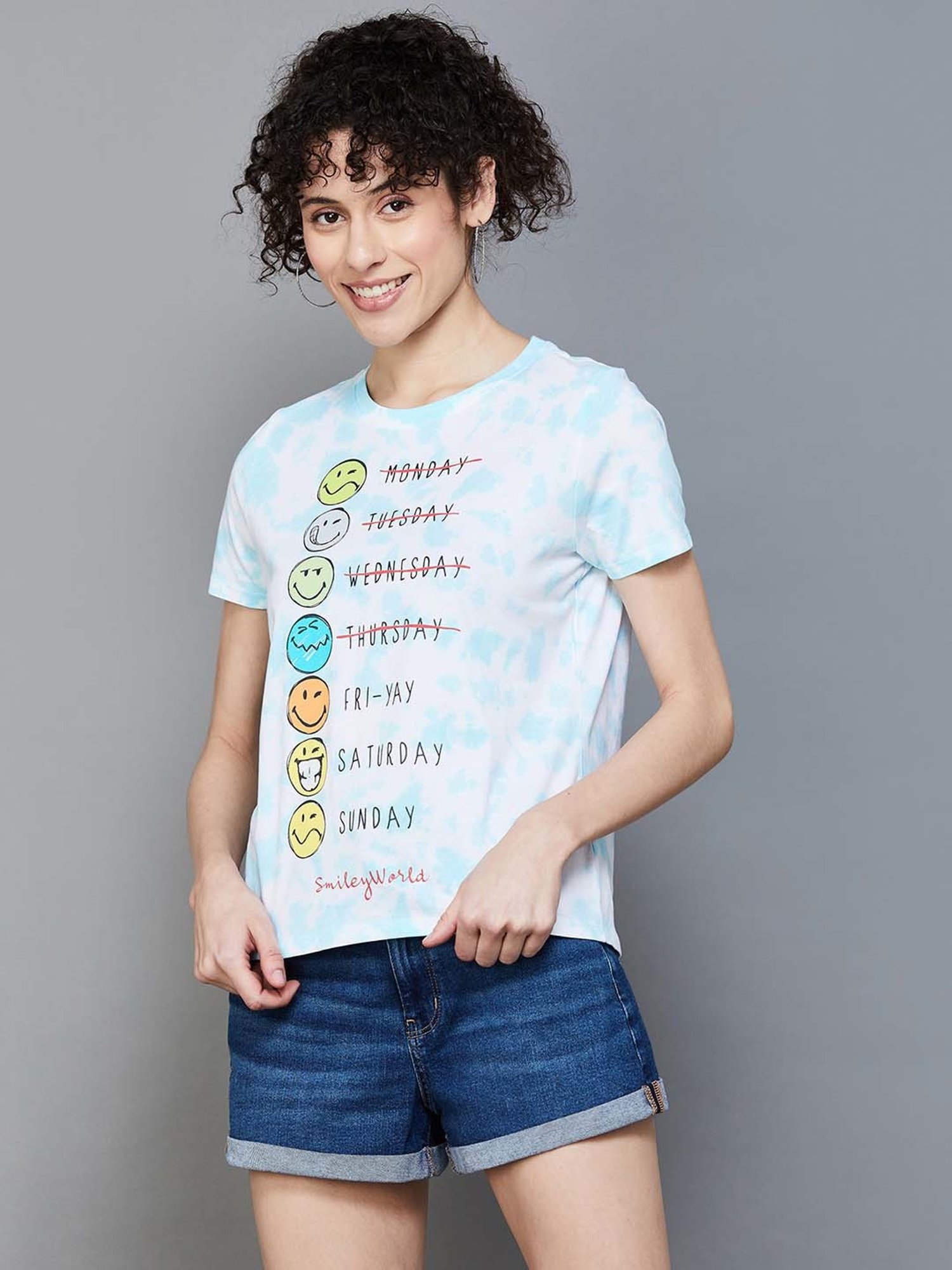 SmileyWorld Blue Cotton Printed T-Shirt