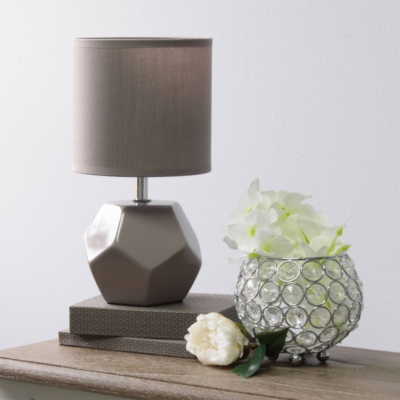 Round Prism Mini Table Lamp with Matching Fabric Shade Gray - Simple Designs