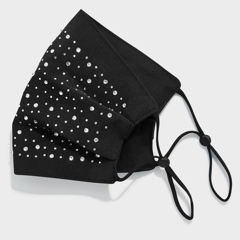 SUGARFIX by BaubleBar Women's Adjustable Rhinestone Embellished Fabric Face Mask - Black