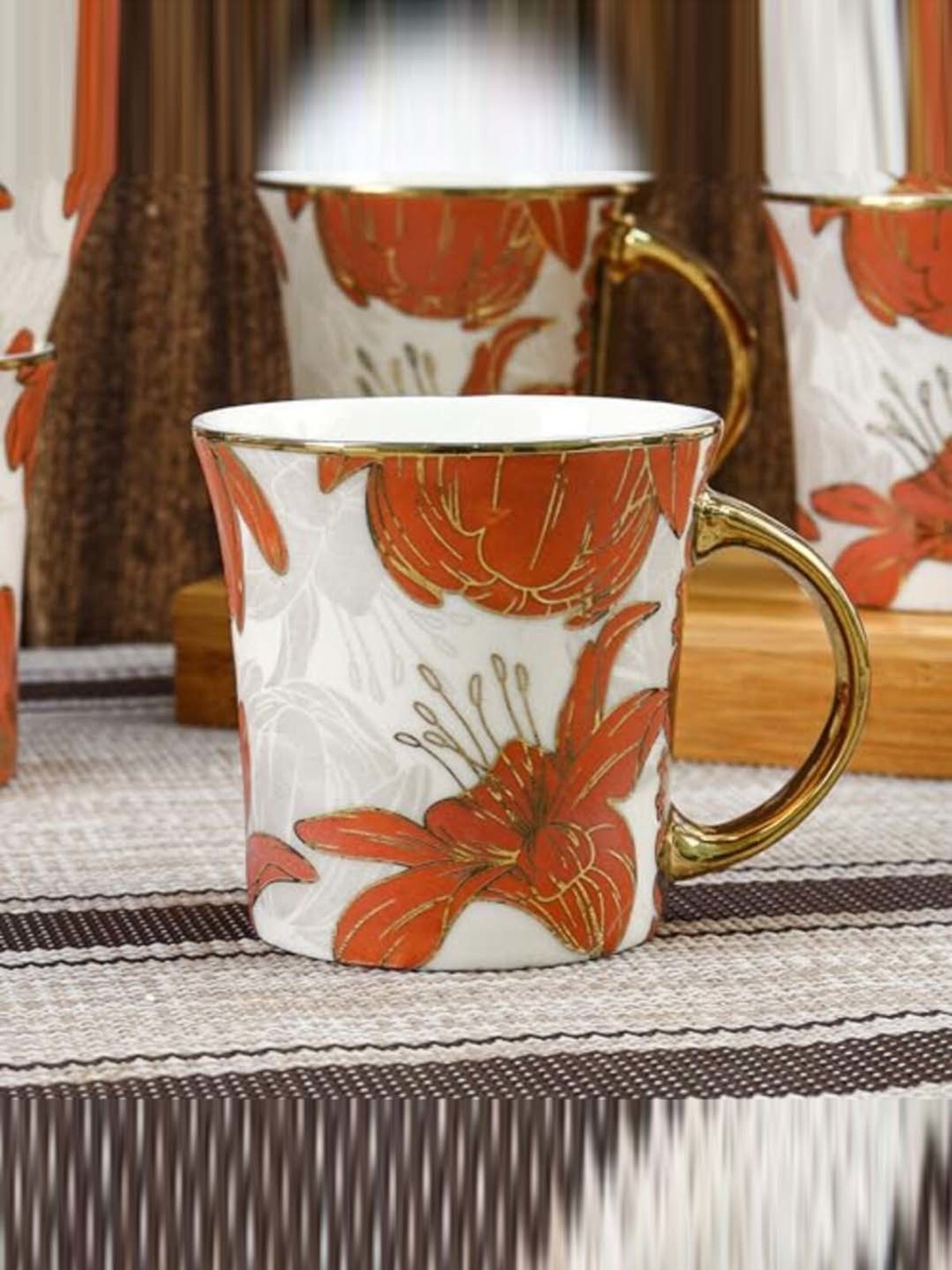Femora Dazzle Red Ceramic Tea Mugs (0.18 L) - Set of 6