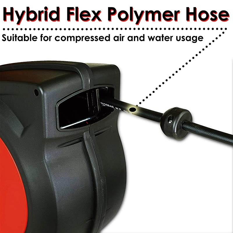 Air Hose Reel Retractable 38 Inch x 50 Foot Hybrid Polymer Hose Max 300PSI Commerical Polypropylene Construction