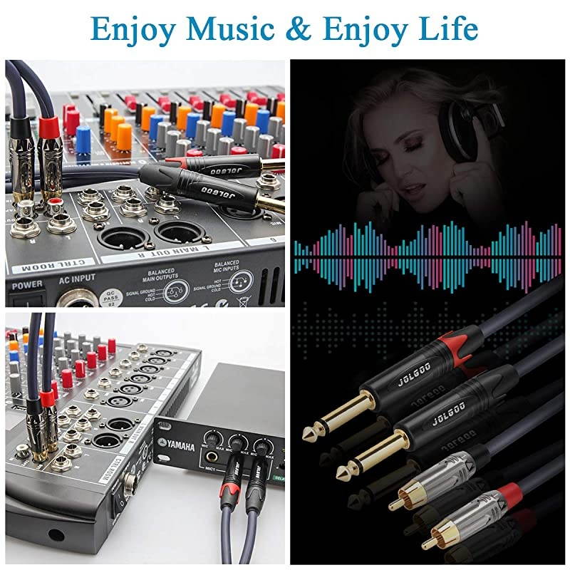 Dual 1/4" TS to Dual RCA Stereo Interconnect Cable, 2 x 6.35mm 1/4 Inch Male TS to 2 RCA Male Stereo Audio Adapter Cable, 6.6 Feet