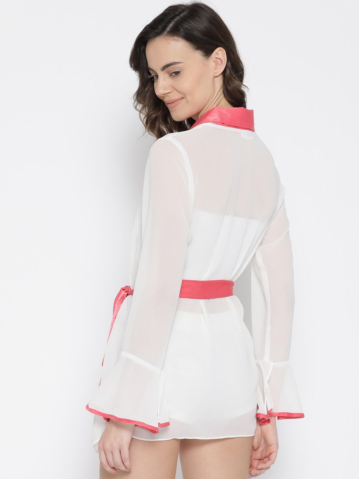 Erotissch White Solid V Neck Robe