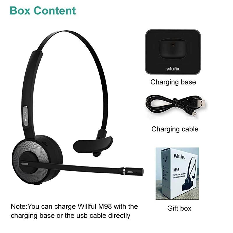 Trucker Bluetooth Headset Wireless Headset with MicrophoneCharging StationNoise Cancelling Clear SoundMute ButtonPhone Headset for Car Truck Driver Call Center Office