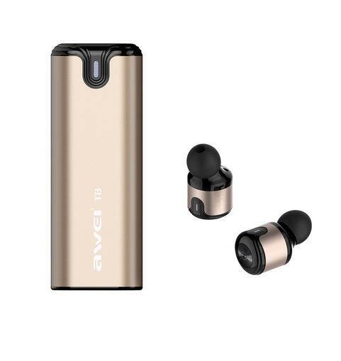 AWEI T8 New Arrival TWS Wireless Bluetooth Earphone V4.2 Handfree Sport Meeting In Ear Earphone Earbuds with Microphone (Gold)