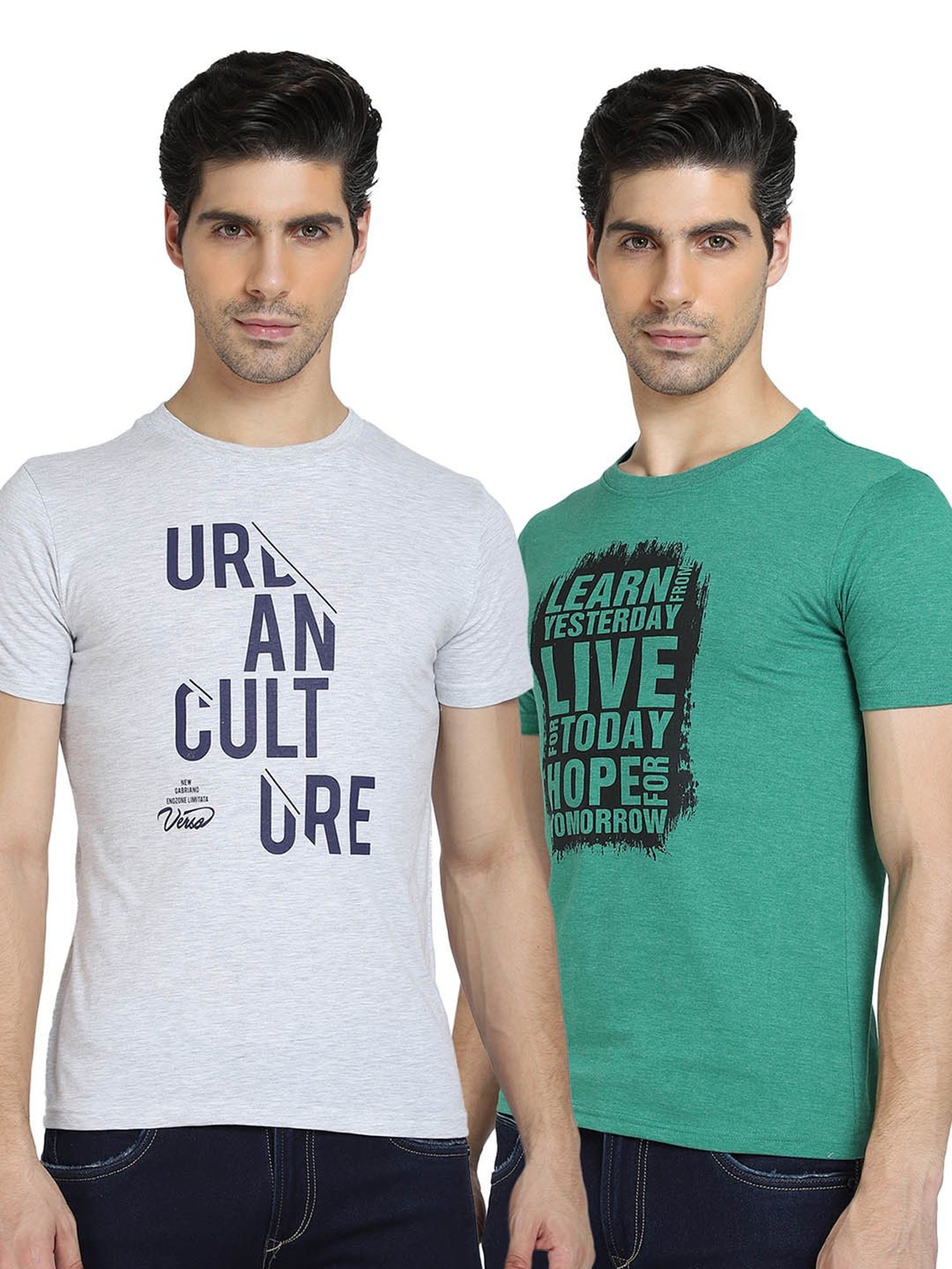 Dyca Grey & Green Crew T-Shirt - Pack of 2