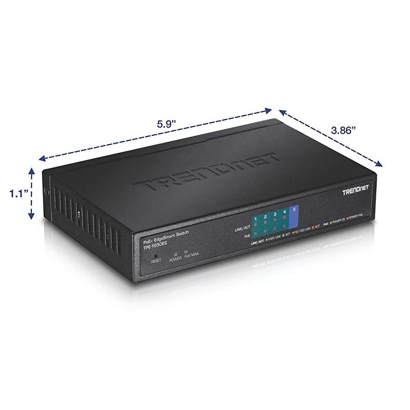 5Port Gigabit EdgeSmart PoE+ Switch TPETG50ES 4 x Gigabit PoE+ Ports 1x Gigabit Port 31W PoE Power Budget Managed PoE+ Switch Wall mountable Desktop Switch Lifetime Protection