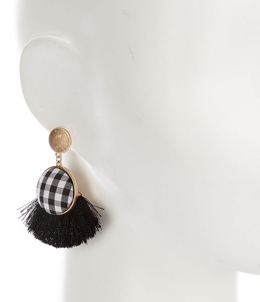 Southern Living Gingham Tassel Fan Drop Earrings