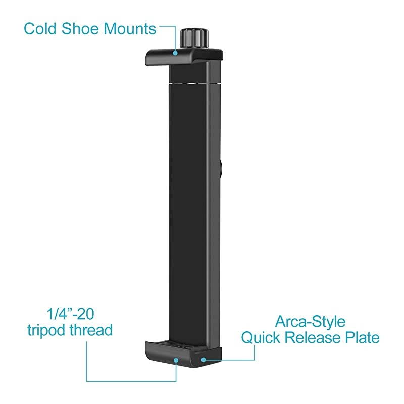 iPad Tablet Tripod Mount Adapter Holder, 6.3-9.25 inches/16-23.5 Centimeters Adjustable Clamp for iPad Mini iPad 2/3/4, iPad Air/Air2, iPad Pro Microsoft Surface Samsung Tab 7.0 Series