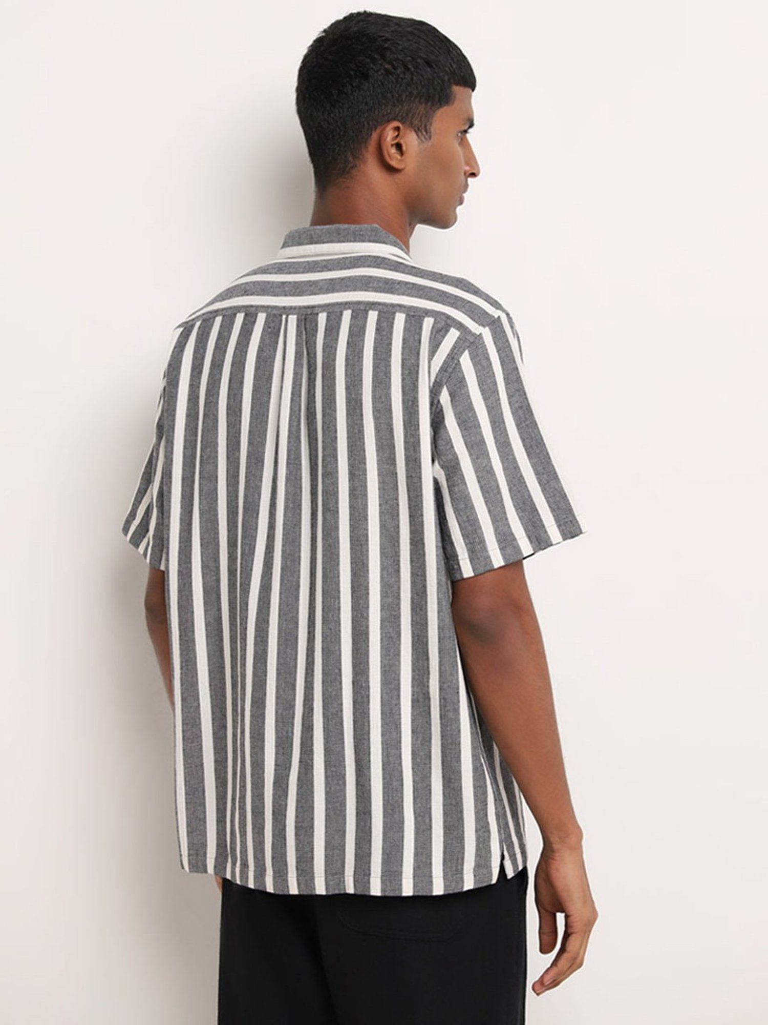 ETA by Westside Grey Striped Relaxed-Fit Cotton Shirt