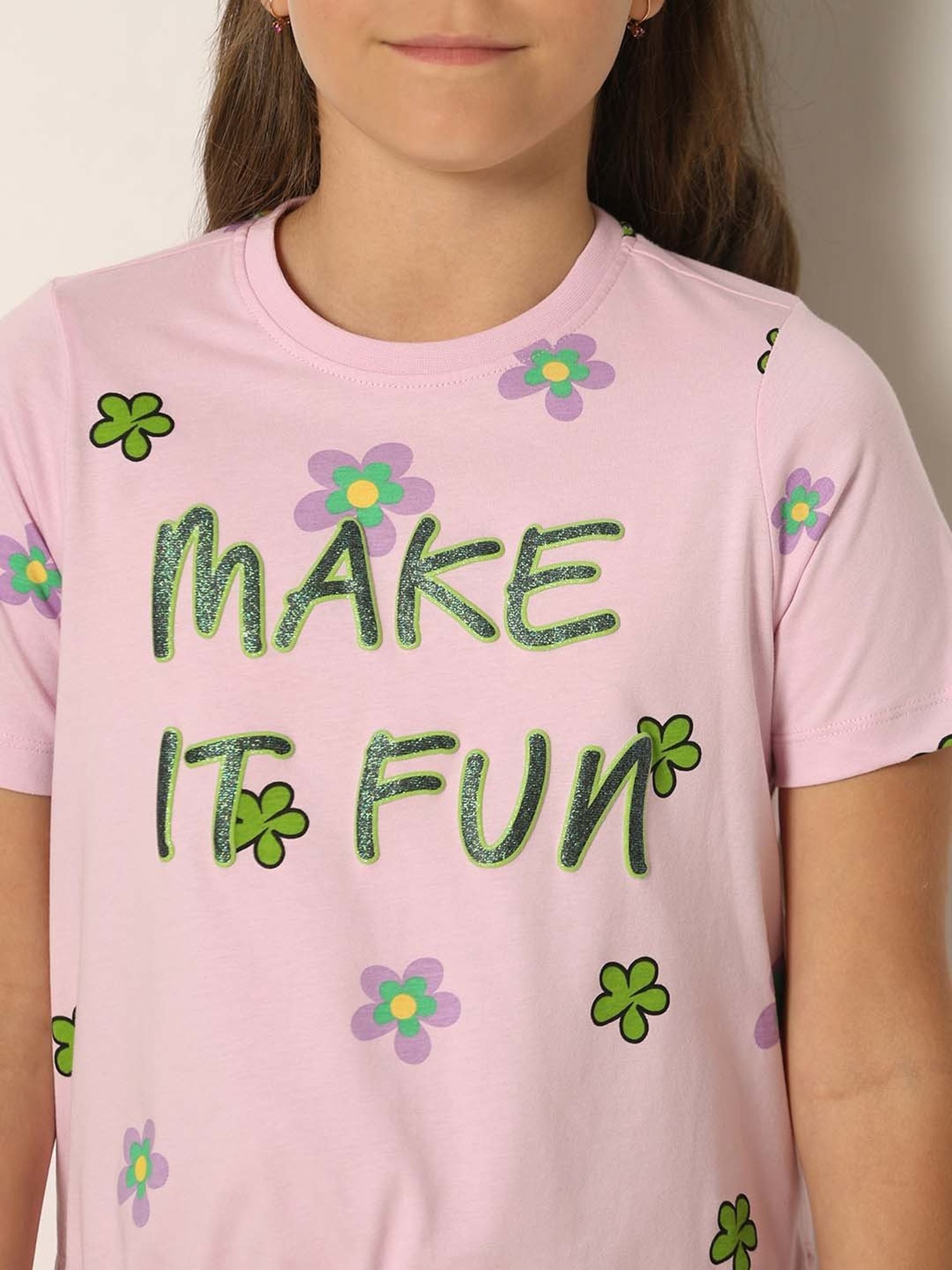 VERO MODA GIRL Lilac Cotton Floral Print T-Shirt